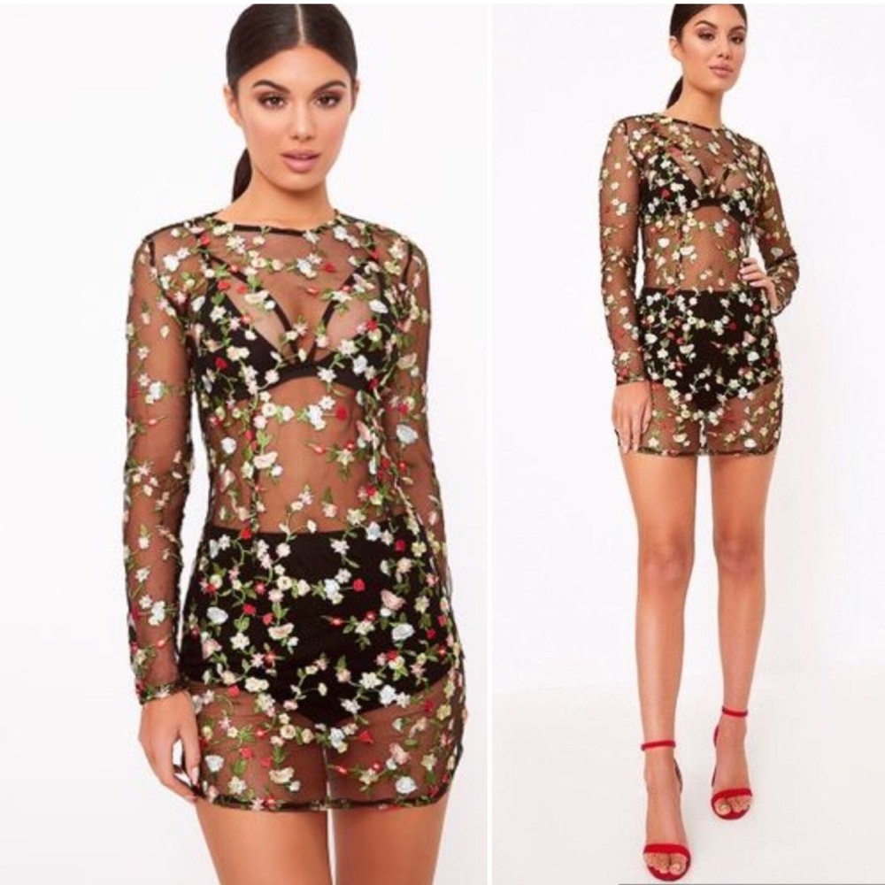 NWT PLT Embroidered Floral Sheer Lace Mini Dress